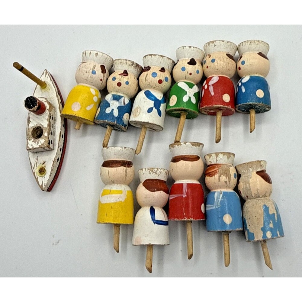 Vintage Wooden Sailor Ship Cake Toppers Candles holders retro Baking Birthday